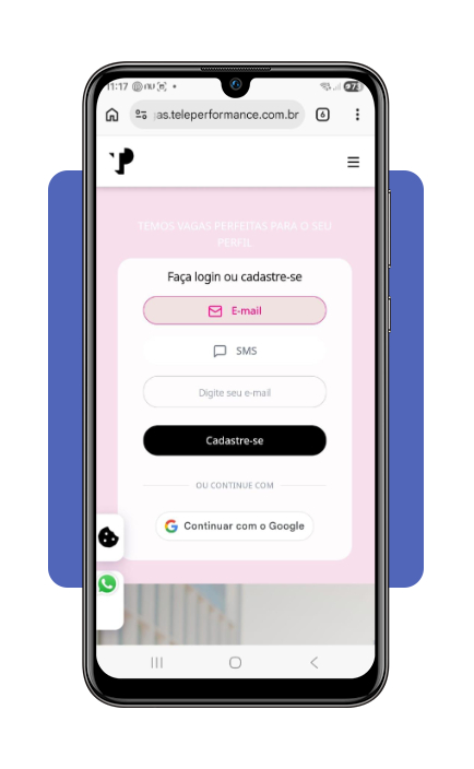 Tela de cadastro no Portal de Vagas da Teleperformance