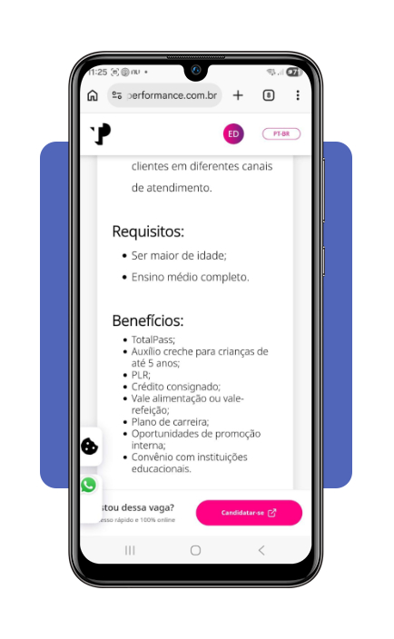 Botão de candidatura no Portal de Vagas da Teleperformance