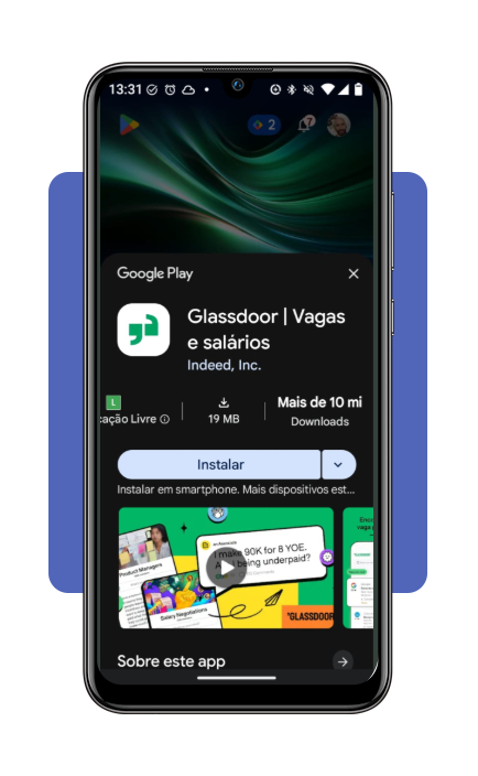 Tela de acesso ao Glassdoor pelo aplicativo