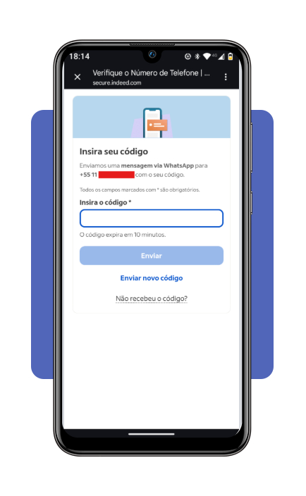 Tela de verificação de identidade no Glassdoor via WhatsApp