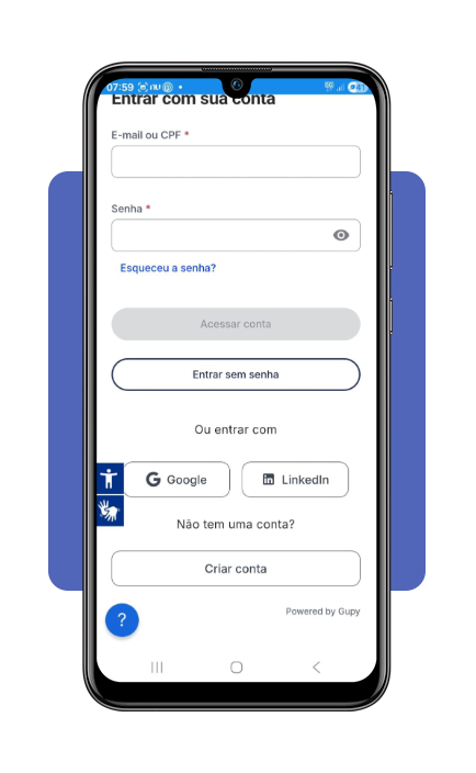 Tela de criação de conta na plataforma Gupy