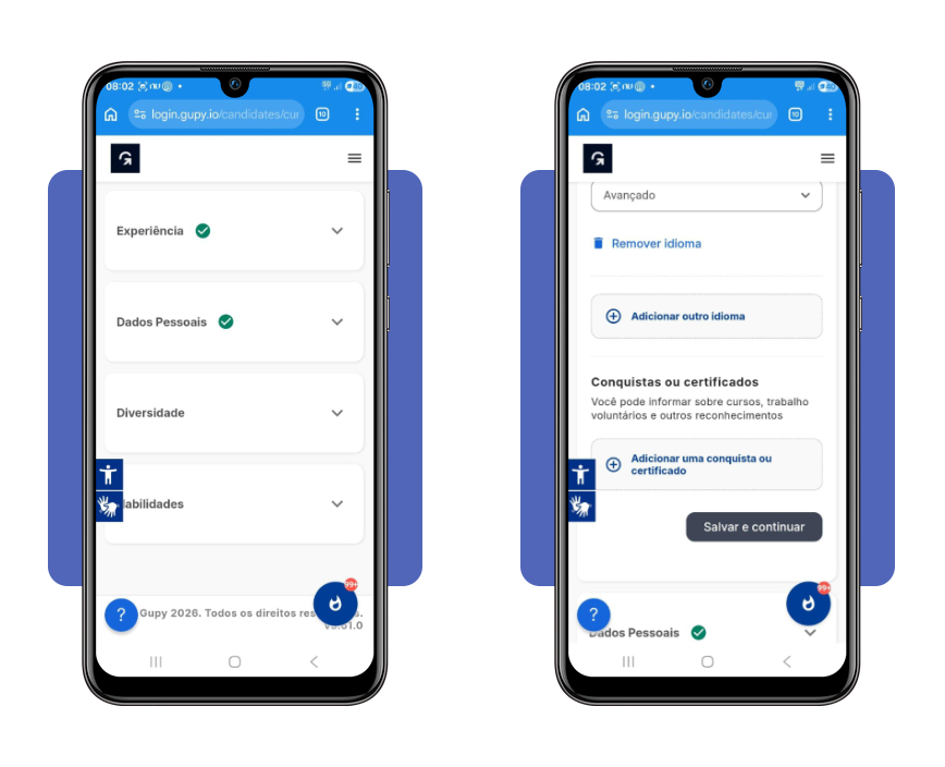 Preenchimento dos dados do currículo na plataforma Gupy