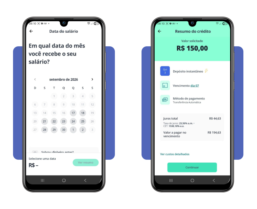Tela de fechamento de contrato no app Facio