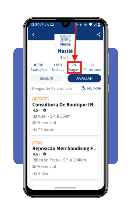 Passo 3: acesse a página da Nestlé no app Infojobs para ver as vagas disponíveis