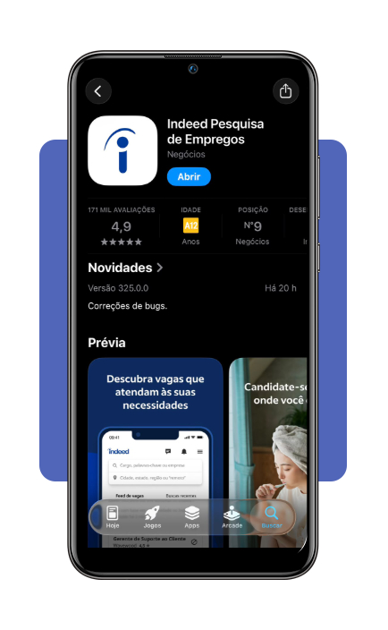 Tela de download do app Indeed na loja de aplicativos