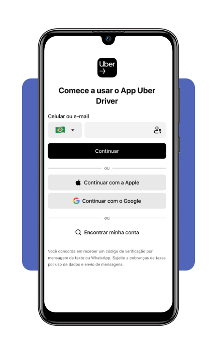 Tela de criação de conta no Uber Driver