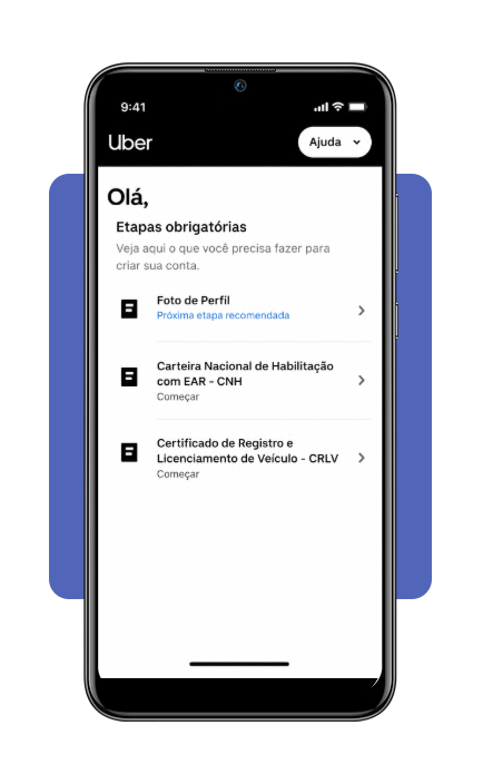Tela de envio de documentos no Uber Driver
