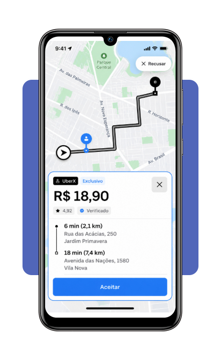 Motorista online no aplicativo Uber Driver pronto para aceitar corridas