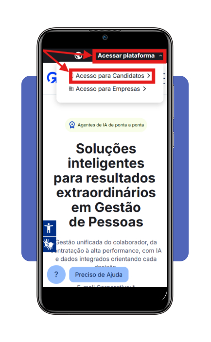 Tela inicial da plataforma Gupy com opção de acesso para candidatos