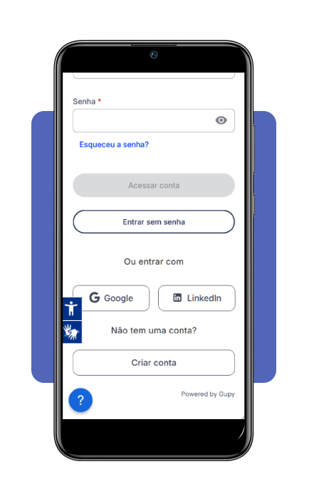 Tela de criação de conta ou login na plataforma Gupy
