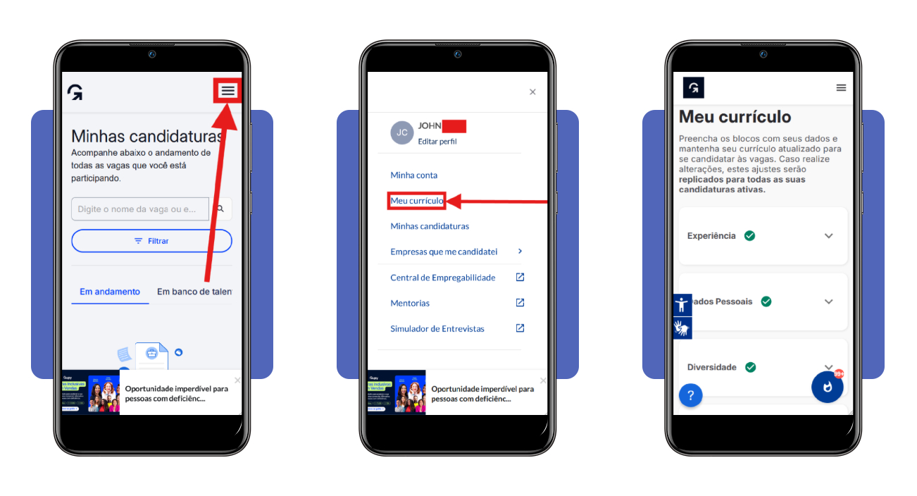 Seção de preenchimento de currículo na plataforma Gupy