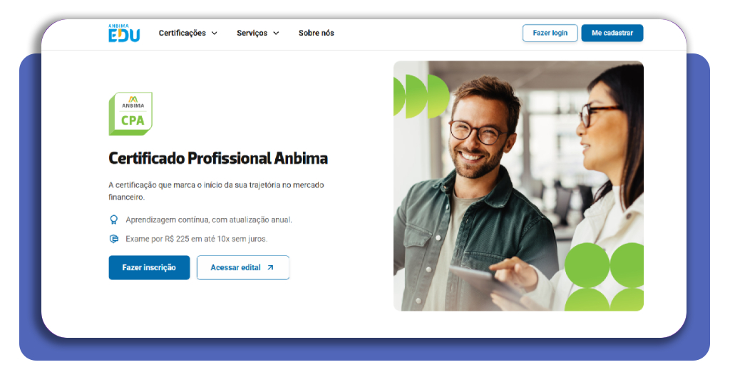 Tela de cadastro na plataforma Anbima Edu para curso CPA grátis
