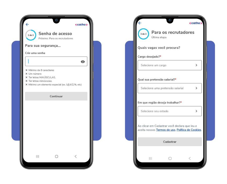 Tela de conclusão de perfil no aplicativo Catho