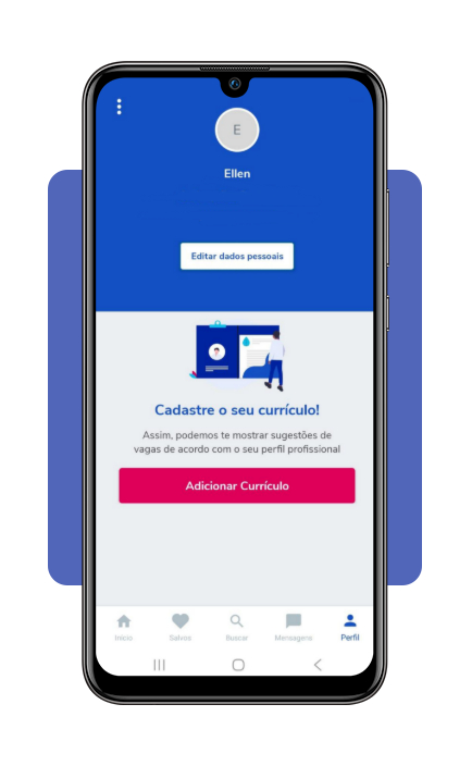 Tela de anexar currículo no aplicativo Catho