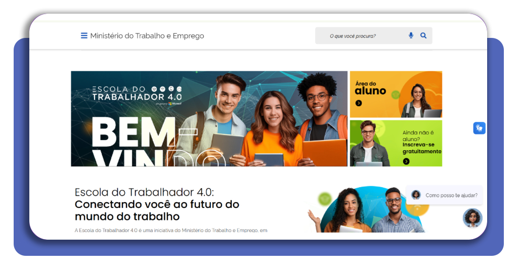 Tela inicial do portal Caminho Digital do MTE com opção de inscrição gratuita