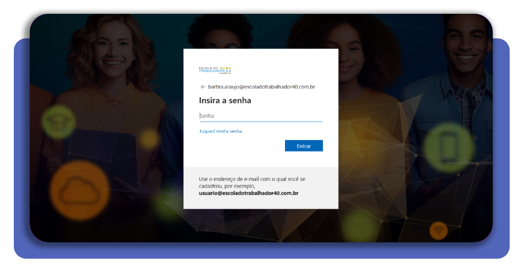 Tela de login do portal Caminho Digital com campos de e-mail e senha