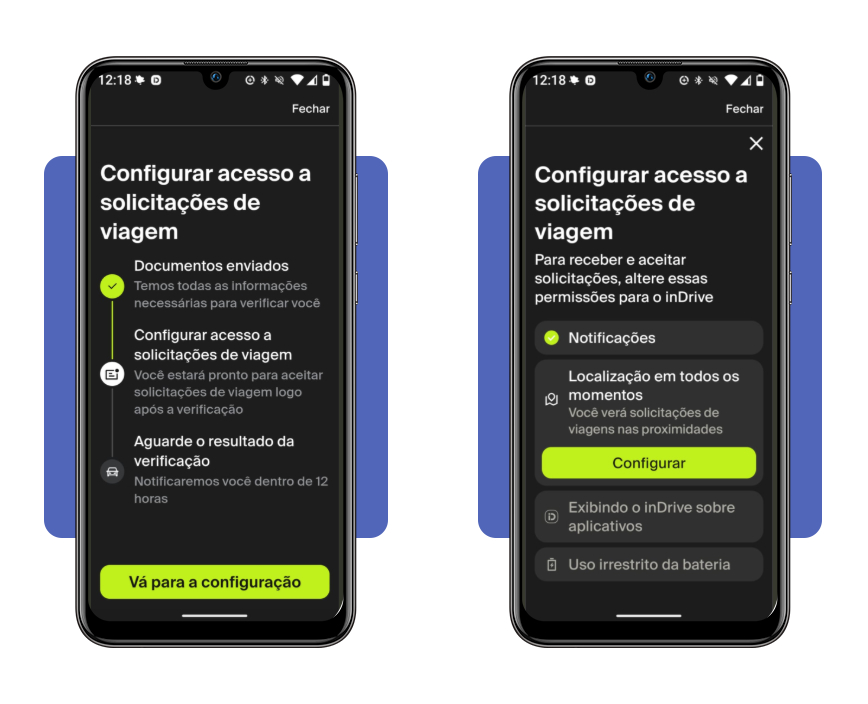 Tela de configuração de localização no inDrive